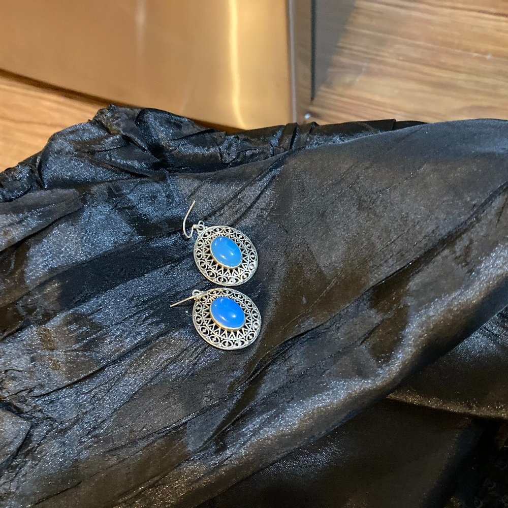 Silver - Blue Turquoise Navajo Earrings